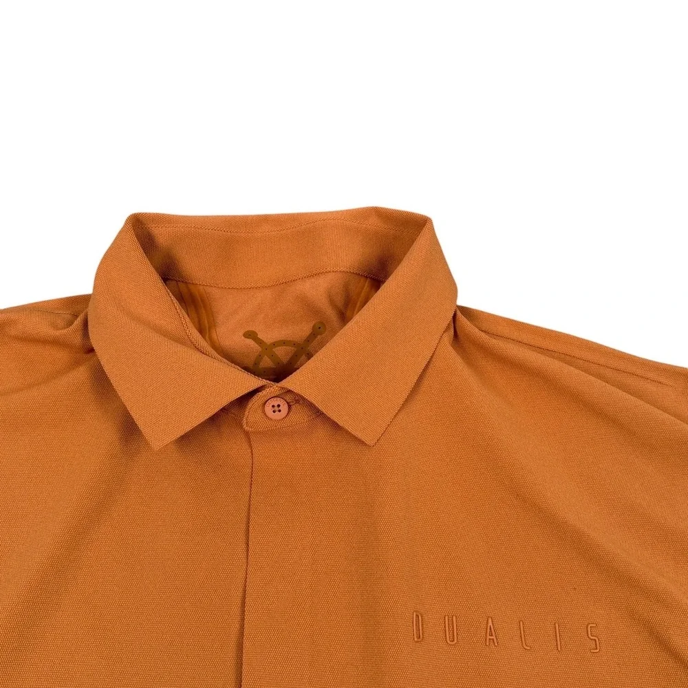 Descente Dualis Polo Shirt Men L Orange Short Sleeve Performance Athletic Top
